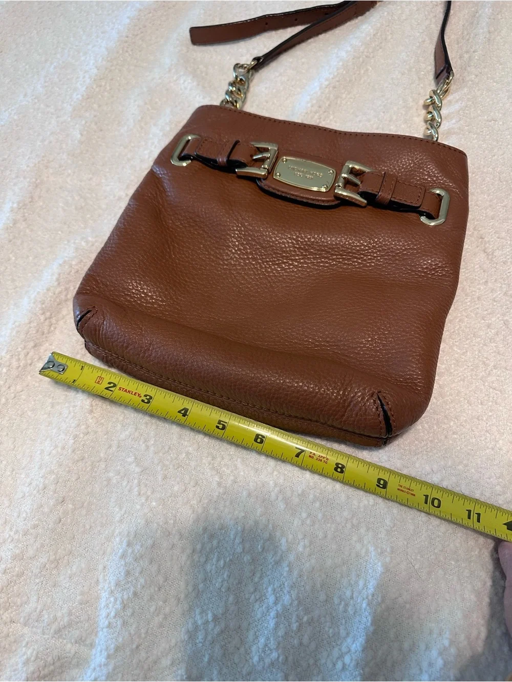 Michael Kors Cognac Pebbled Leather Crossbody Bag with Gold Hardware